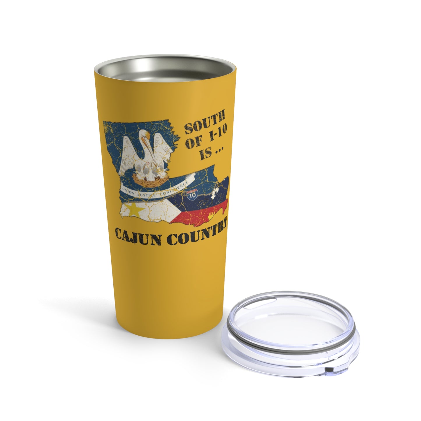 Cajun Country South of I-10 Tumbler (Gold, 20oz)