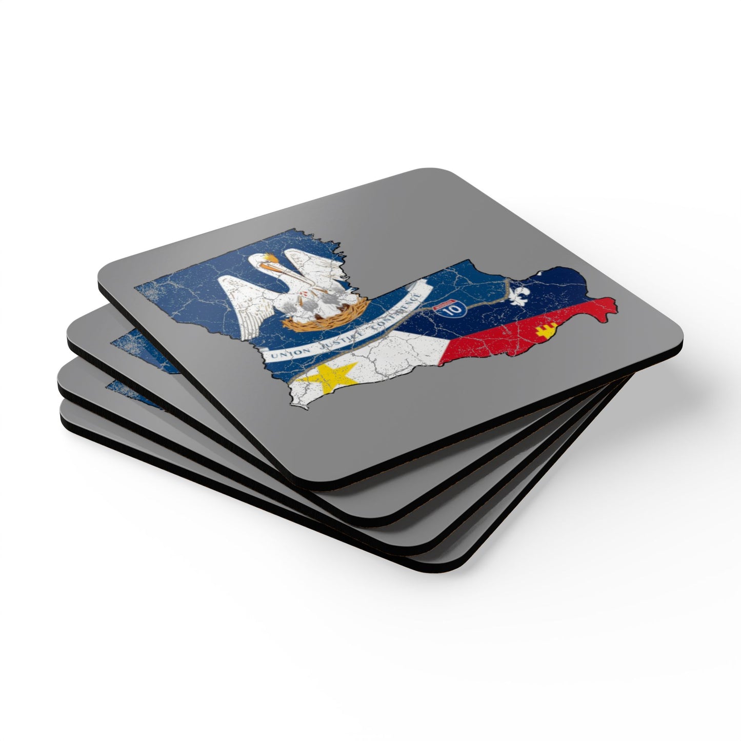 South of Interstate 10 Map, Cajun Coasters (Set of 4)