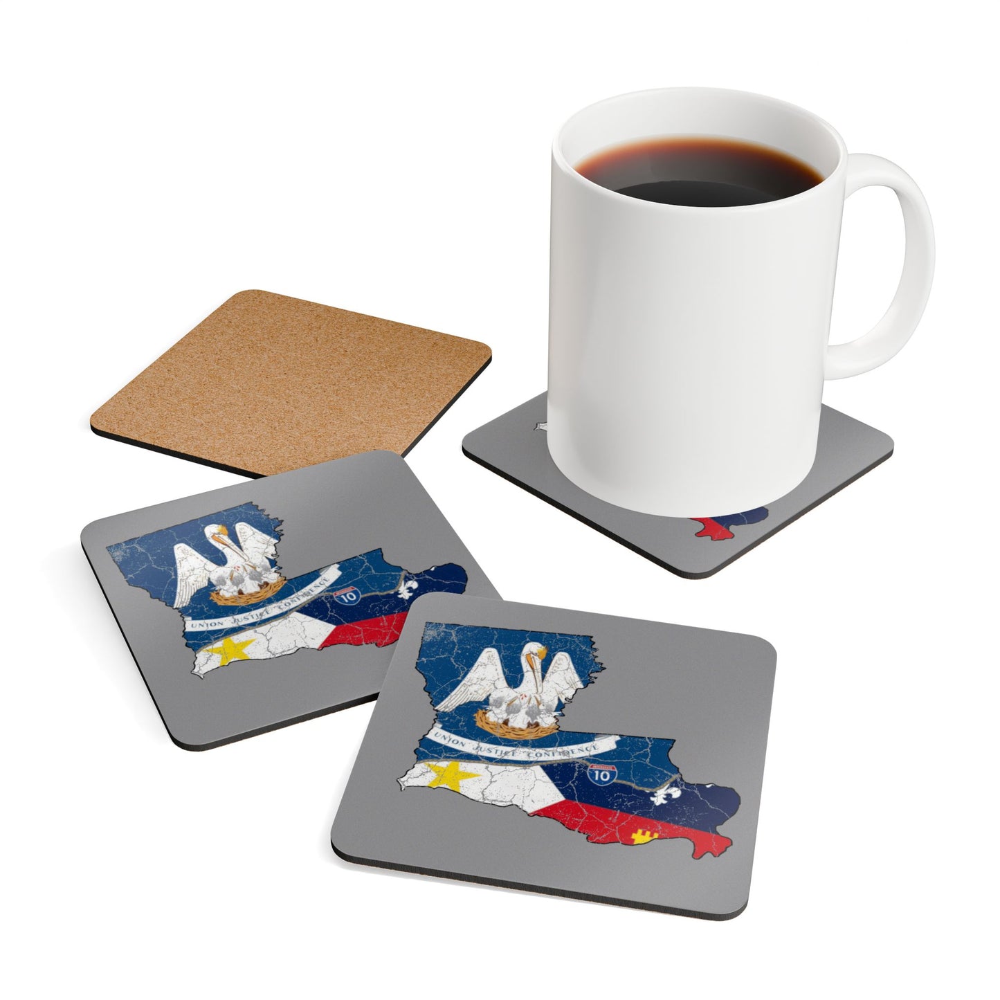 South of Interstate 10 Map, Cajun Coasters (Set of 4)