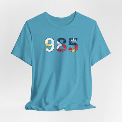 south-of-interstate-10-cajun-store-cajun-flag-985-area-code-t-shirt