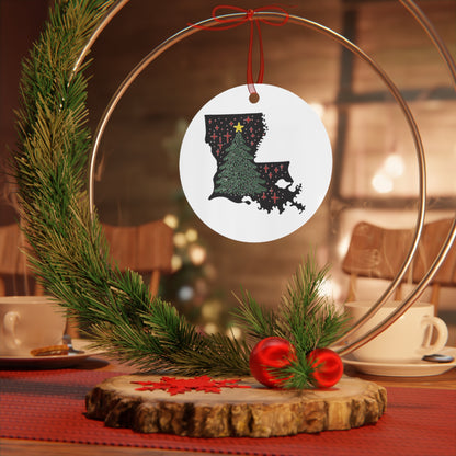 Louisiana Christmas Tree Round Ornament