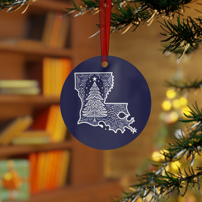 Louisiana Christmas Tree Round Blue Ornament