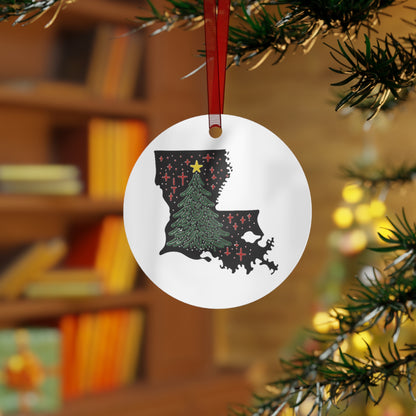 Louisiana Christmas Tree Round Ornament