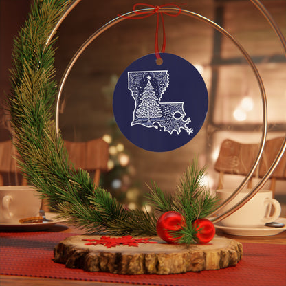 Louisiana Christmas Tree Round Blue Ornament