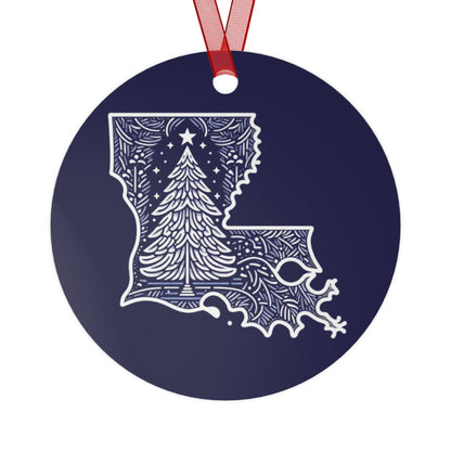 Louisiana Christmas Tree Round Blue Ornament