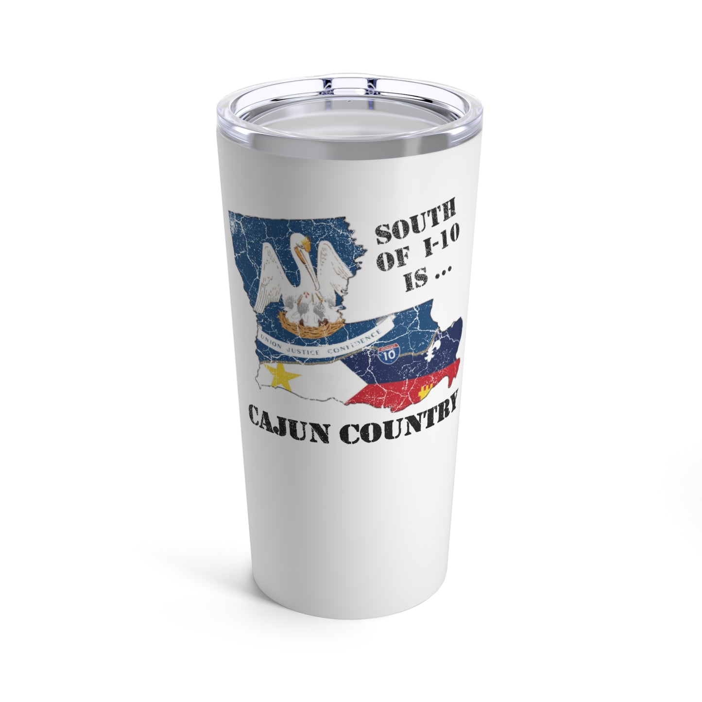 Cajun Country South of I-10 Tumbler (White, 20oz)