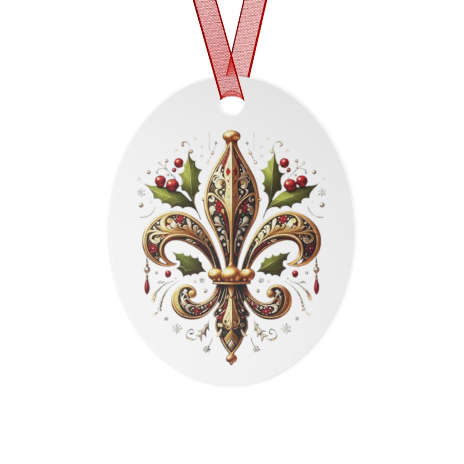 Cajun Christmas Fleur-de-lis Ornament, Cajun Christmas Ornament, Oval - South of Interstate 10 - #Cajun Store# - #Cajun Clothing# - #Cajun Shirts#