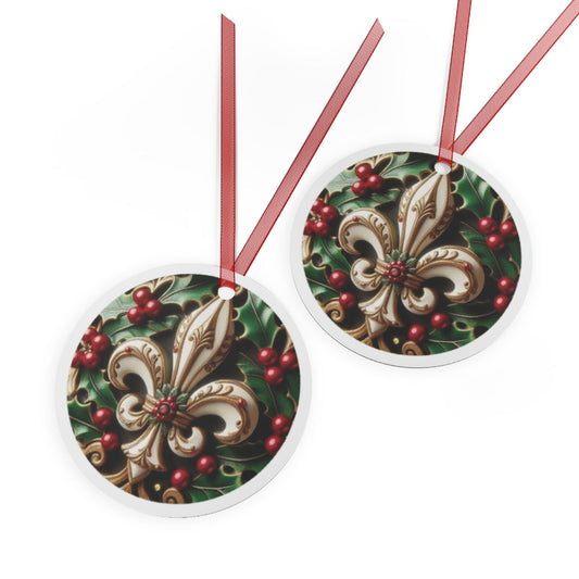 Cajun Christmas Fleur-de-lis Ornament, Cajun Christmas Ornament, Round - South of Interstate 10 - #Cajun Store# - #Cajun Clothing# - #Cajun Shirts#
