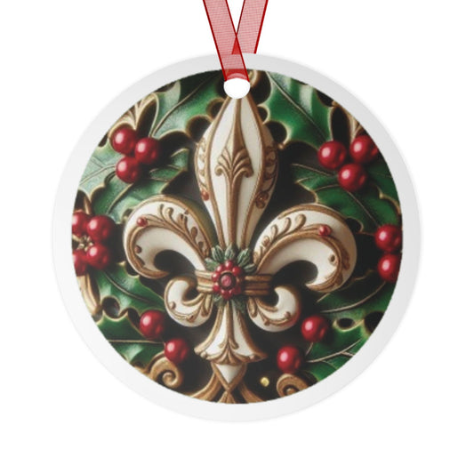 Cajun Christmas Fleur-de-lis Ornament, Cajun Christmas Ornament, Round - South of Interstate 10 - #Cajun Store# - #Cajun Clothing# - #Cajun Shirts#