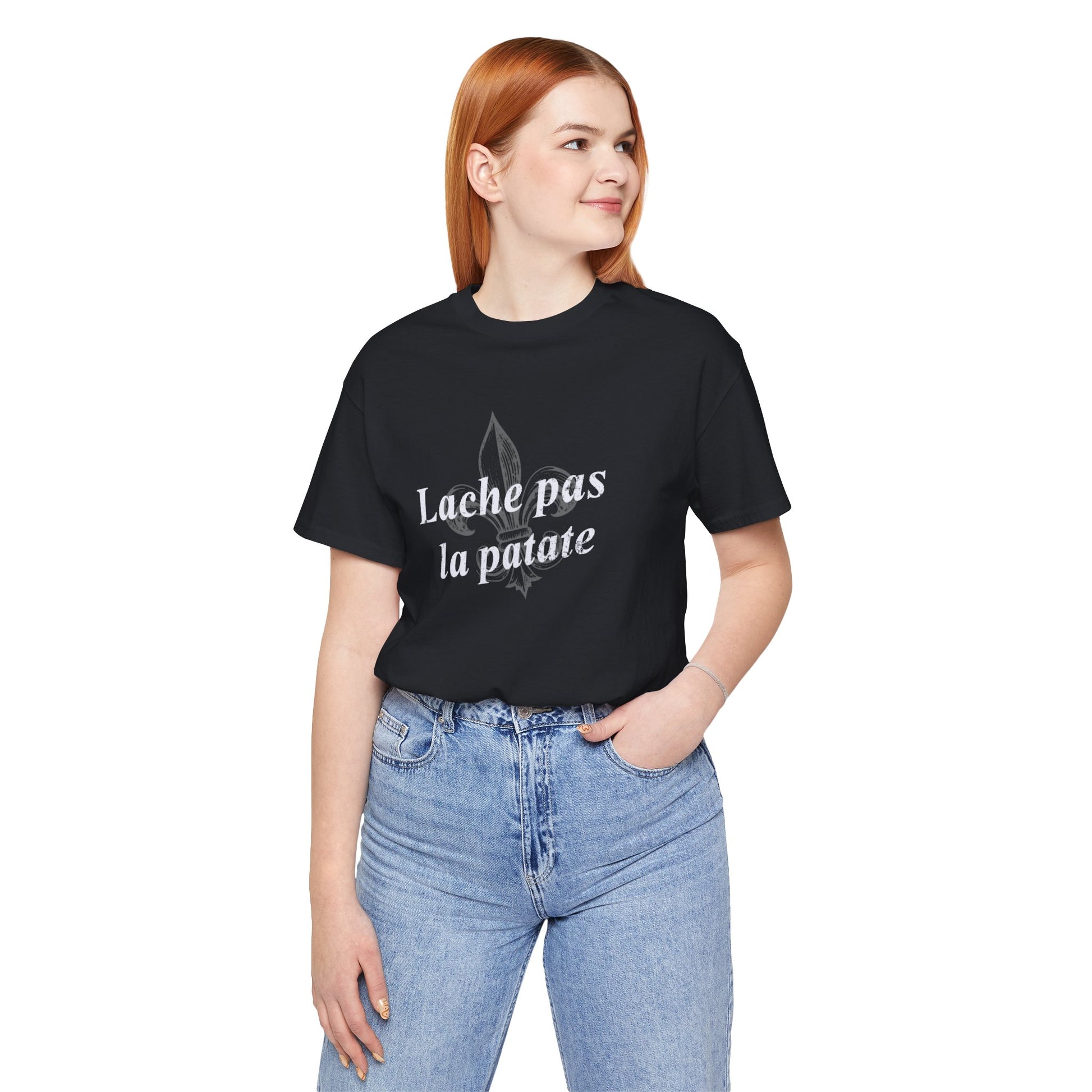 Lache pas la patate (Don't give up the potato) Cajun French T-Shirt - South of Interstate 10 - #Cajun Store# - #Cajun Clothing# - #Cajun Shirts#