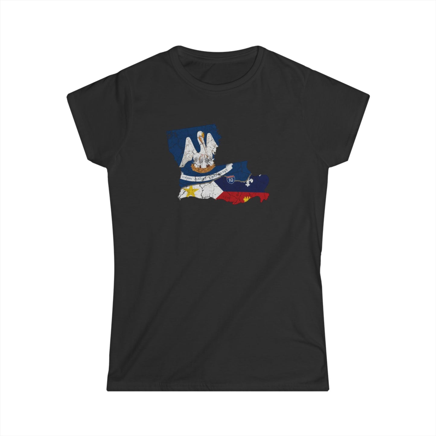 Women's South of Interstate 10 Map Cajun T-Shirt
